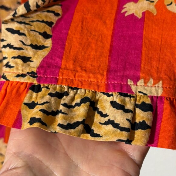 Liza Byrd Bessie Ruffle Blouse in Tangerine and Pink StripTiger Print Size S - Picture 8 of 12